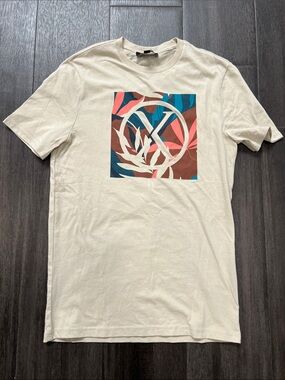 Express Cream Short Sleeve Tee with Multicolor Graphic